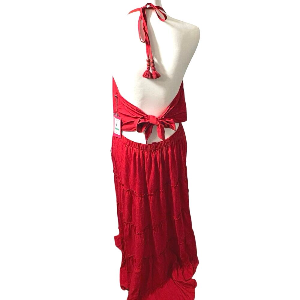 Vince Camuto Radiant Red Halter Maxi Dress NWT Size L Rio Grande 2 Boho - Picture 8 of 15